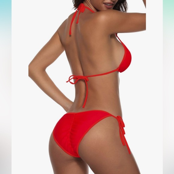 Red String two piece Triangle Bikini - Picture 2 of 7